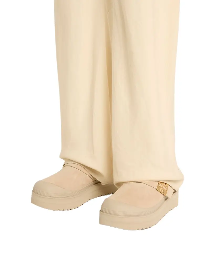 Tory Burch Mellow Suede Shearling Buckle Platform Loafer Mules | Image 1 Tory Burch Mellow Suede Shearling Buckle Platform Loafer Mules | Image 1