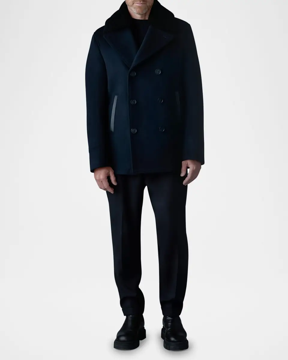 Mackage Men's Cole Wool Peacoat with Shearling Collar | Thumbnail 2 Mackage Men's Cole Wool Peacoat with Shearling Collar | Thumbnail 2