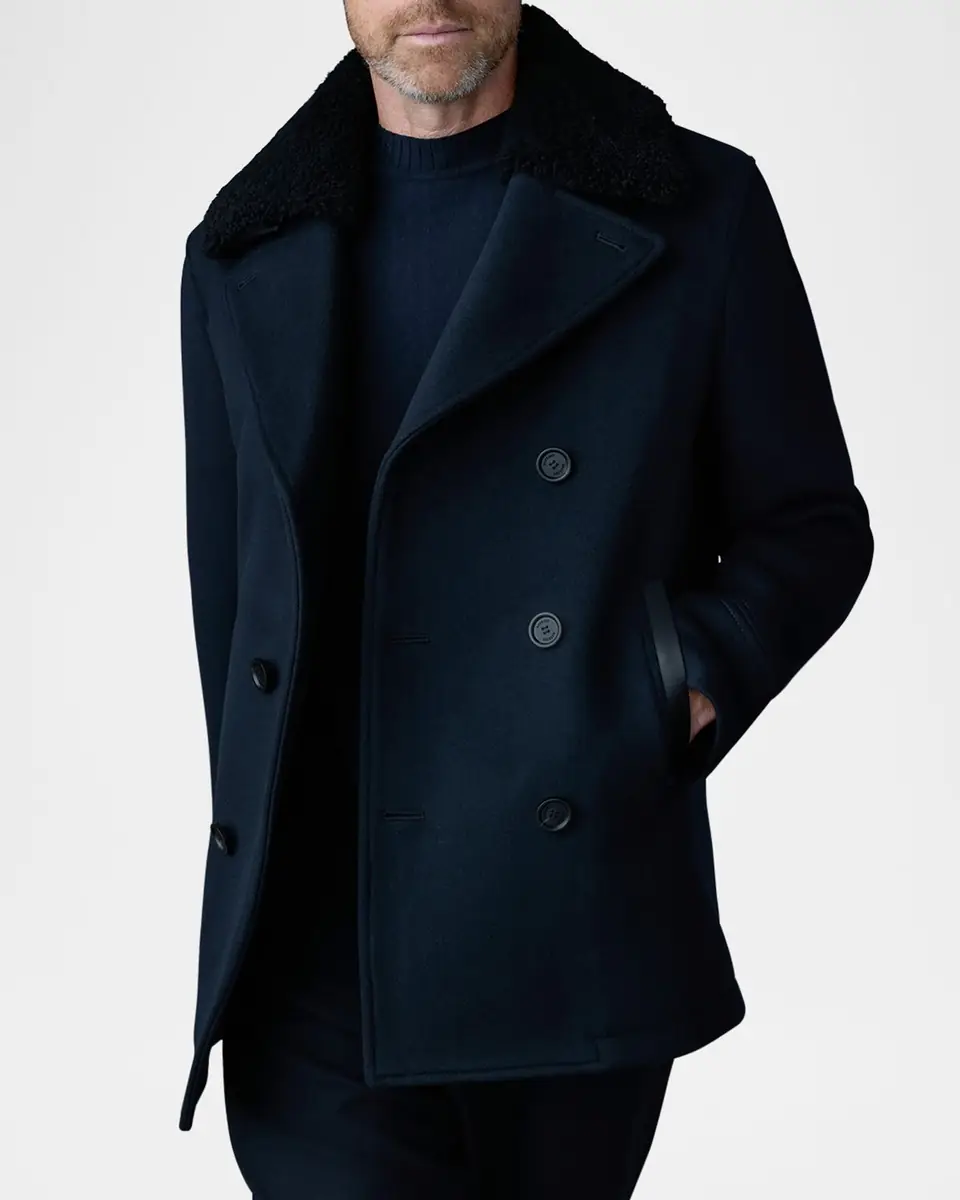 Mackage Men's Cole Wool Peacoat with Shearling Collar | Thumbnail 4 Mackage Men's Cole Wool Peacoat with Shearling Collar | Thumbnail 4