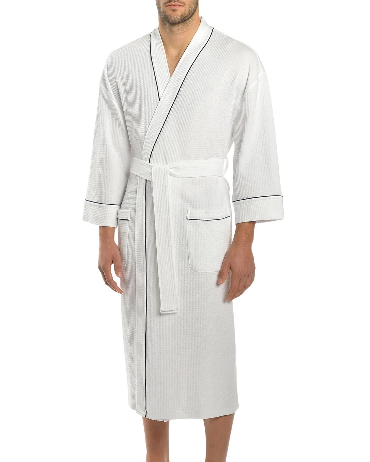 Majestic International Men's Waffle Knit Kimono Robe