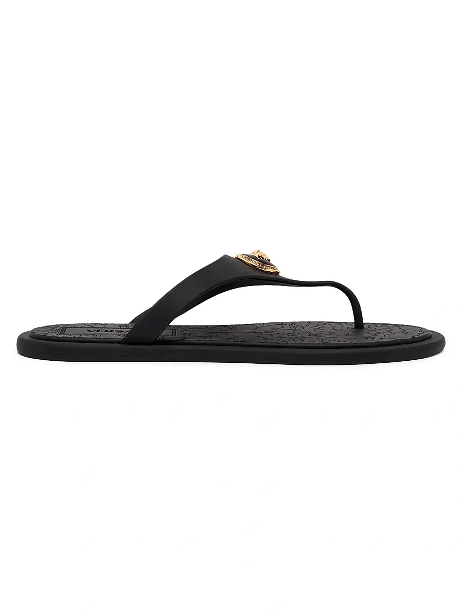 Versace Women's Medusa Baroque Flip-Flops - Black Gold - Size 12 | Image 1 Versace Women's Medusa Baroque Flip-Flops - Black Gold - Size 12 | Image 1