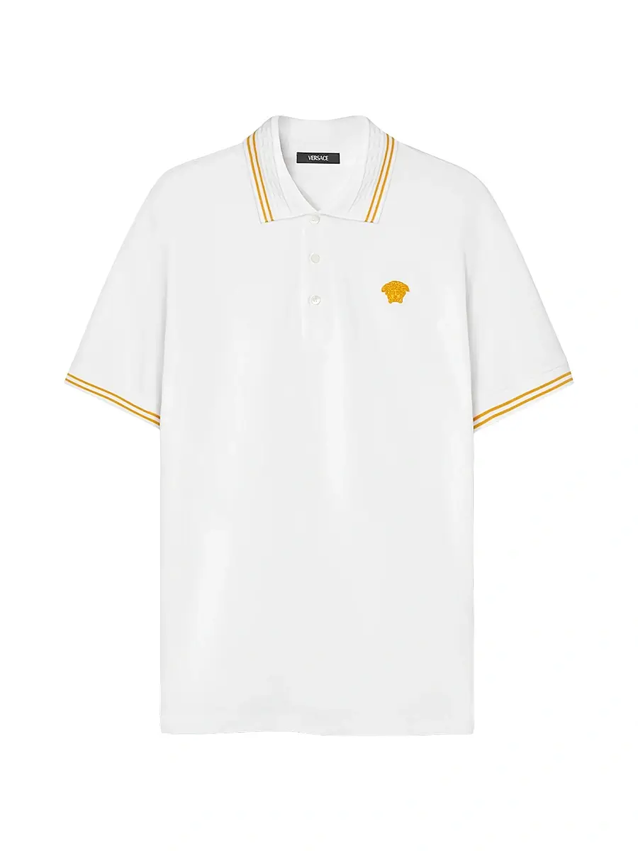 Versace Men's Medusa Pop Piqué Polo - Optical White | Image 1 Versace Men's Medusa Pop Piqué Polo - Optical White | Image 1