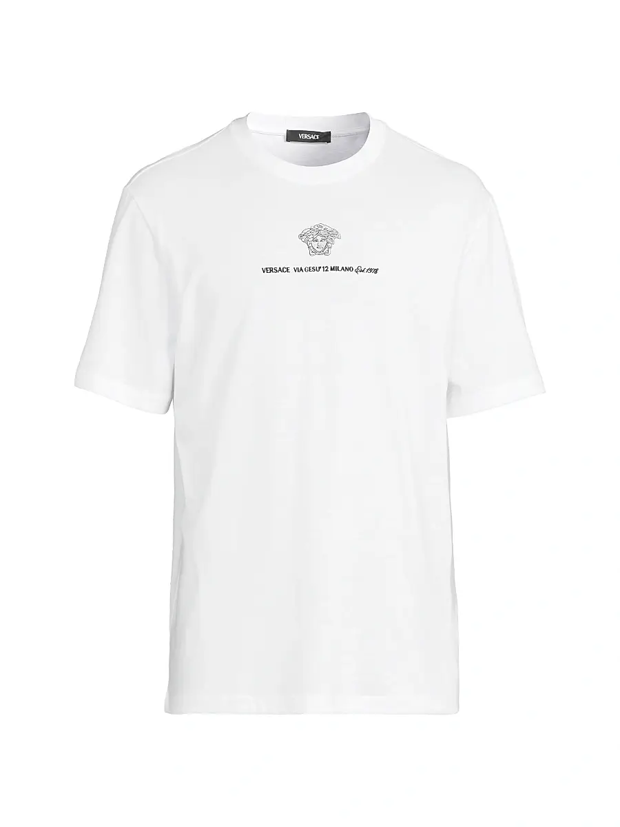 Versace Men's Medusa Embroidered Crewneck T-Shirt - Optical White | Image 1 Versace Men's Medusa Embroidered Crewneck T-Shirt - Optical White | Image 1