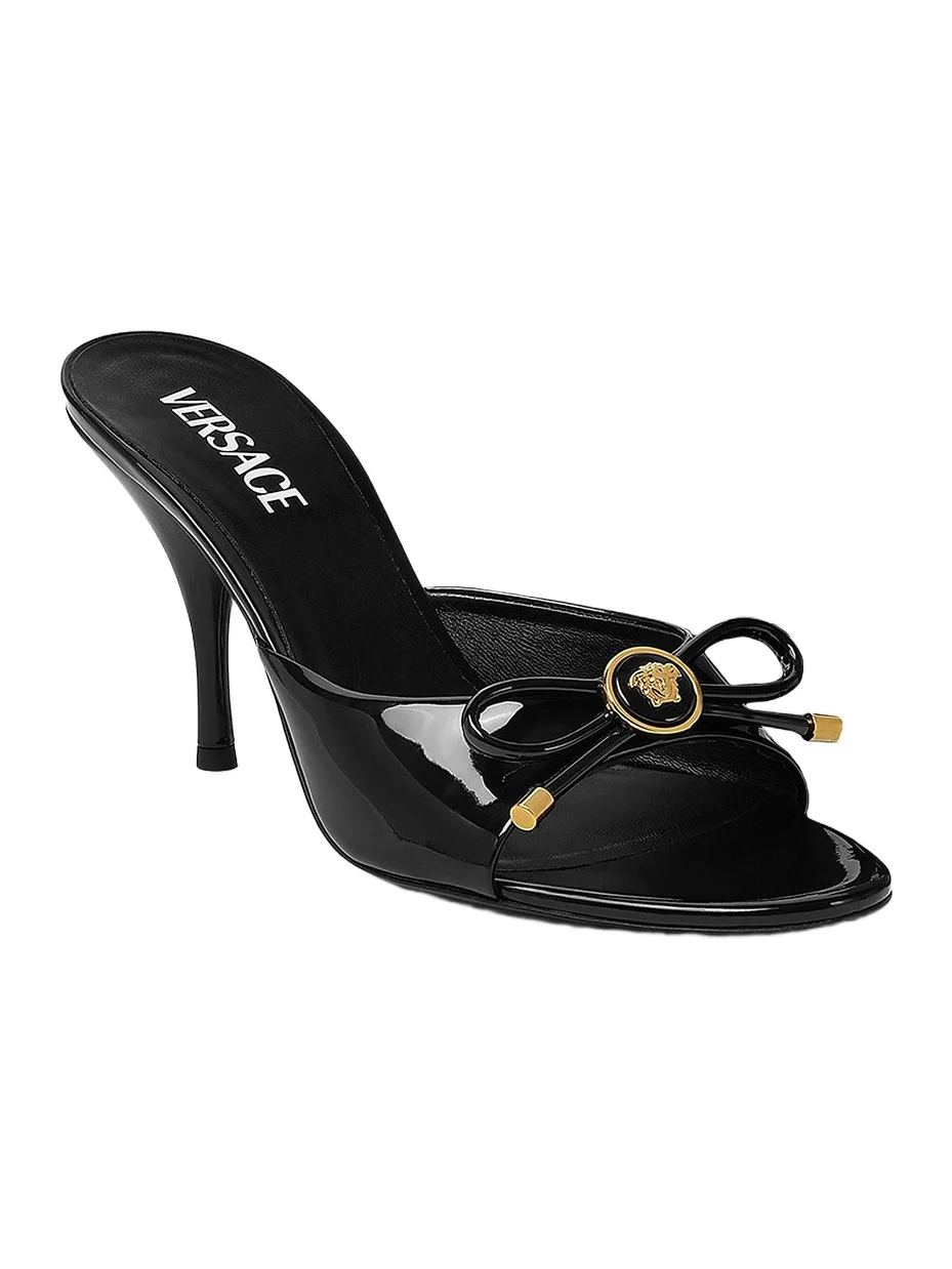 Women's Opera Bow 85MM Patent Leather Mules - Black Gold Women's Opera Bow 85MM Patent Leather Mules - Black Gold