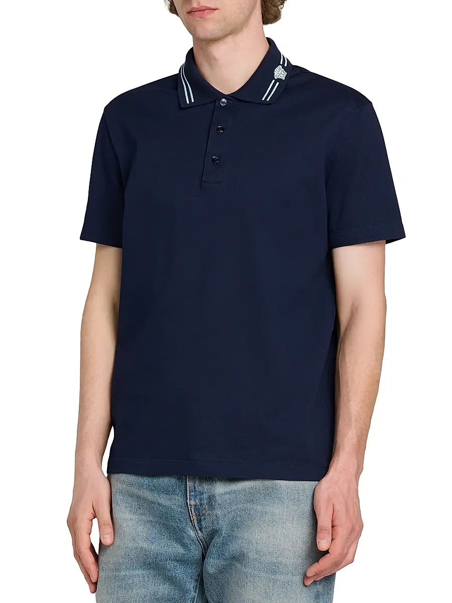 Versace Men's Medusa Embroidered Pique Polo Shirt | Thumbnail 4 Versace Men's Medusa Embroidered Pique Polo Shirt | Thumbnail 4