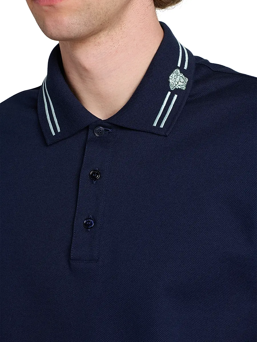 Versace Men's Medusa Embroidered Pique Polo Shirt | Thumbnail 6 Versace Men's Medusa Embroidered Pique Polo Shirt | Thumbnail 6