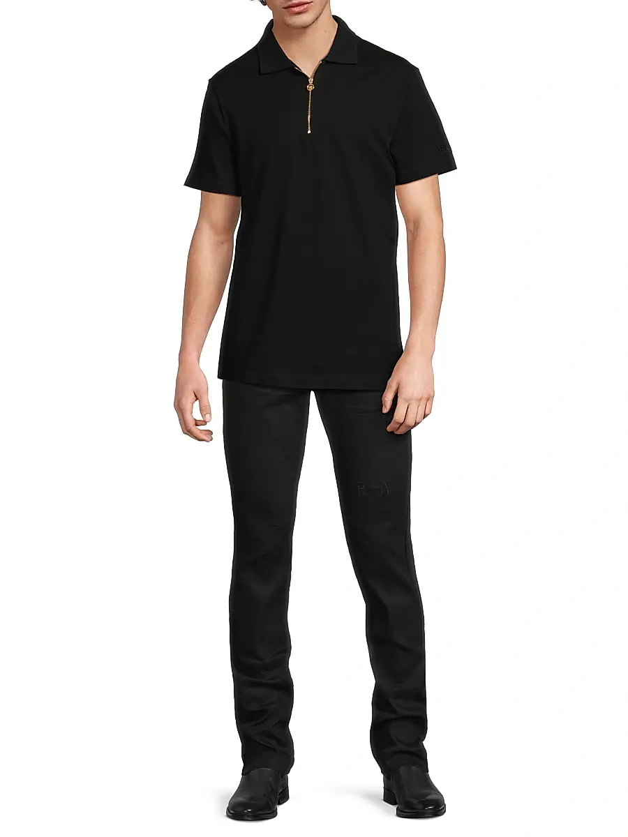 Versace Men's Embroidered Quarter-Zip Polo Shirt | Thumbnail 2 Versace Men's Embroidered Quarter-Zip Polo Shirt | Thumbnail 2