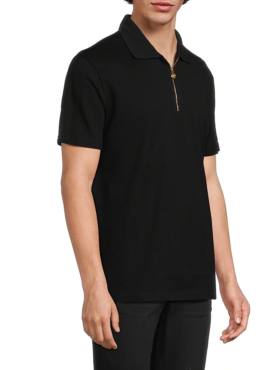 Versace Men's Embroidered Quarter-Zip Polo Shirt | Thumbnail 4 Versace Men's Embroidered Quarter-Zip Polo Shirt | Thumbnail 4