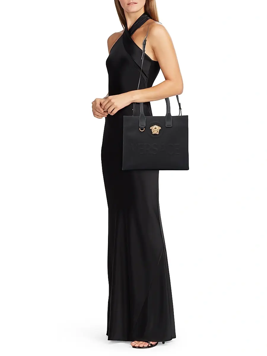 Versace Women's Small Canvas & Leather Tote Bag | Thumbnail 2 Versace Women's Small Canvas & Leather Tote Bag | Thumbnail 2