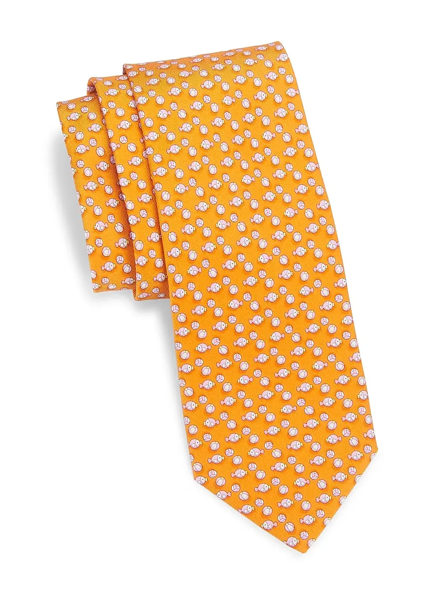 FERRAGAMO Men's Vanda Silk Fish Ball Tie - Orange | Image 1 FERRAGAMO Men's Vanda Silk Fish Ball Tie - Orange | Image 1