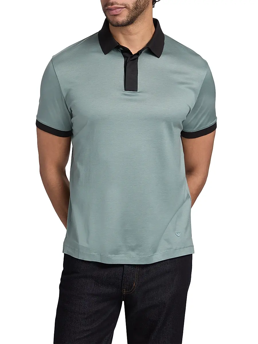 Emporio Armani Men's Contrast-Tipped Jersey Polo Shirt | Thumbnail 2 Emporio Armani Men's Contrast-Tipped Jersey Polo Shirt | Thumbnail 2