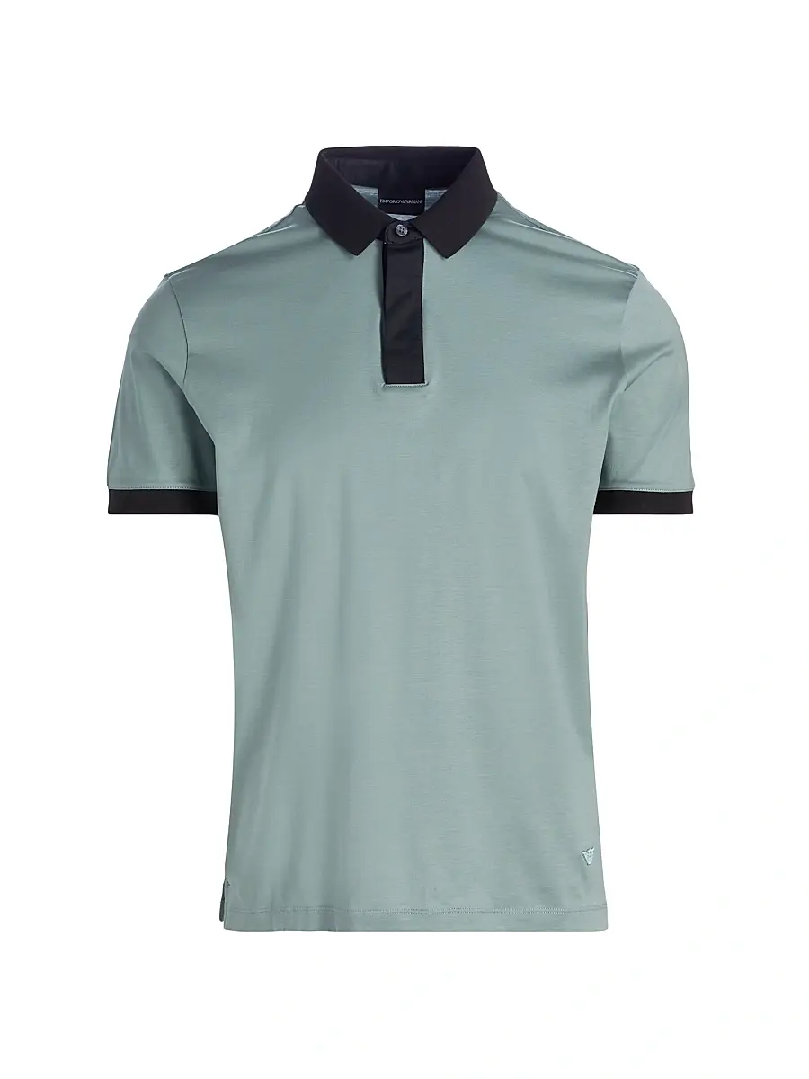Emporio Armani Men's Contrast-Tipped Jersey Polo Shirt - Teal Navy | Image 1 Emporio Armani Men's Contrast-Tipped Jersey Polo Shirt - Teal Navy | Image 1
