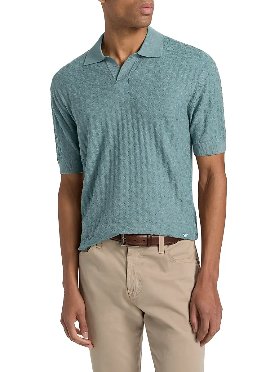 Emporio Armani Men's Tonal Basketweave Wool Sweater | Thumbnail 3 Emporio Armani Men's Tonal Basketweave Wool Sweater | Thumbnail 3