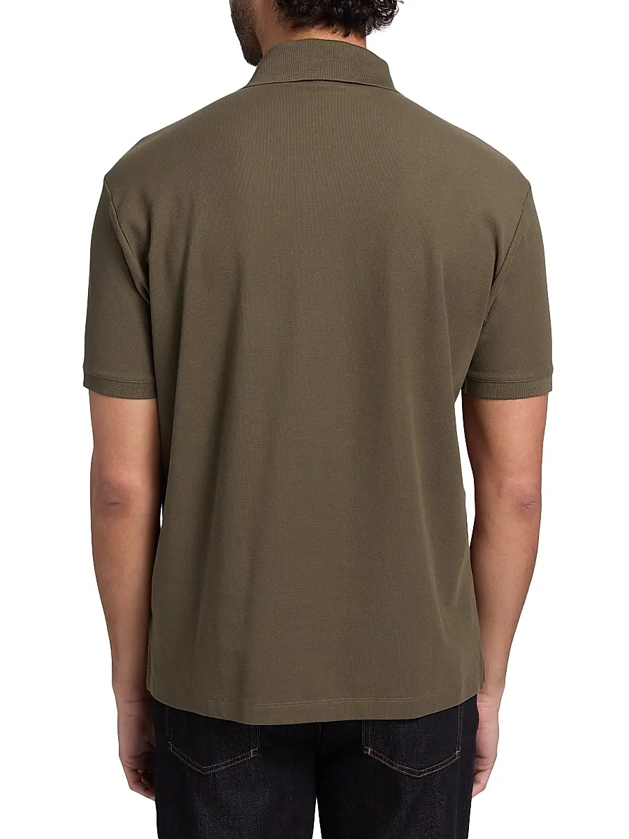Emporio Armani Men's Rib-Knit Trim Cotton Polo Shirt - Mud | Thumbnail 5