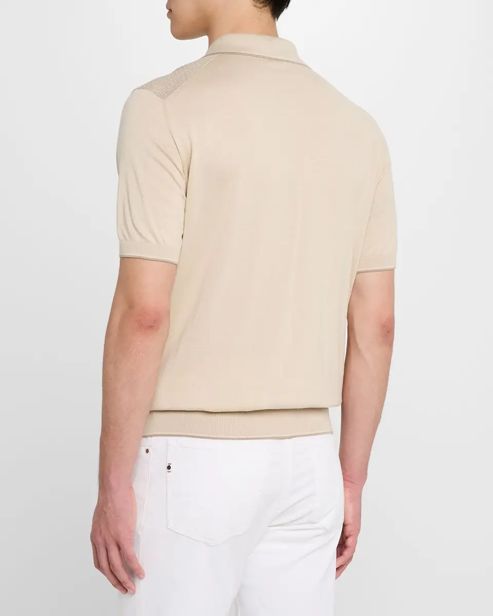 Stefano Ricci Men's Short-Sleeve Quarter-Zip Polo Sweater | Thumbnail 3 Stefano Ricci Men's Short-Sleeve Quarter-Zip Polo Sweater | Thumbnail 3