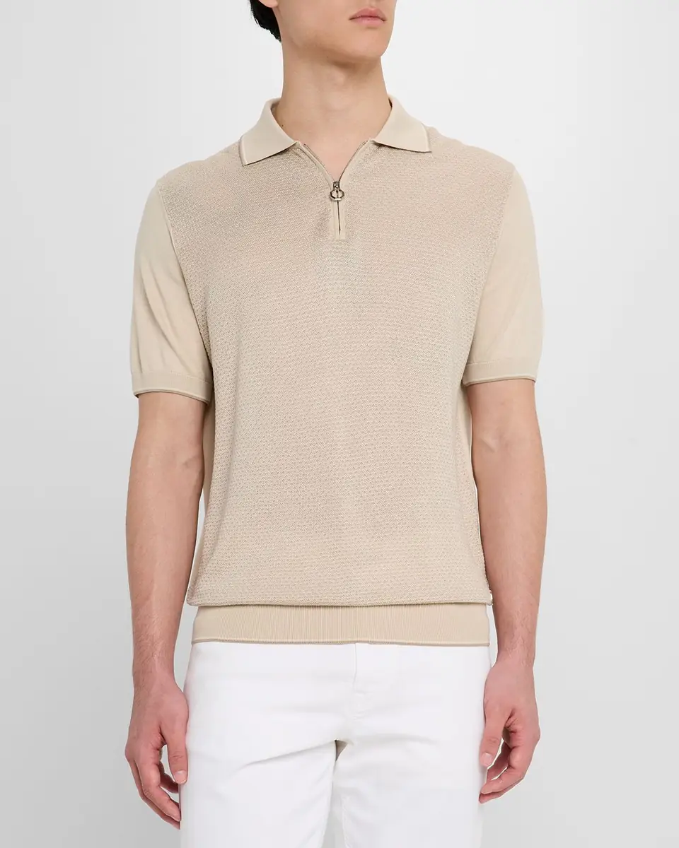 Stefano Ricci Men's Short-Sleeve Quarter-Zip Polo Sweater | Thumbnail 4 Stefano Ricci Men's Short-Sleeve Quarter-Zip Polo Sweater | Thumbnail 4