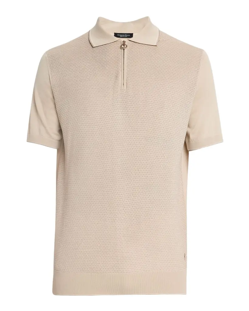 Stefano Ricci Men 's Short-Sleeve Quarter-Zip Polo Sweater | Image 1 Stefano Ricci Men 's Short-Sleeve Quarter-Zip Polo Sweater | Image 1