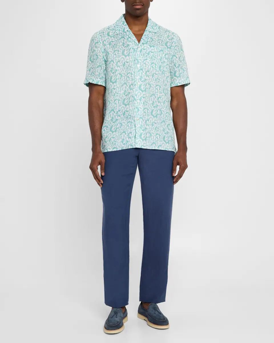 Isaia Men's Linen Coral-Print Camp Shirt | Thumbnail 2 Isaia Men's Linen Coral-Print Camp Shirt | Thumbnail 2