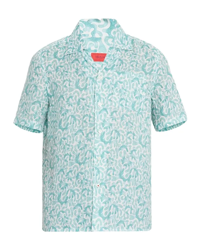 Isaia Men's Linen Coral-Print Camp Shirt | Image 1 Isaia Men's Linen Coral-Print Camp Shirt | Image 1