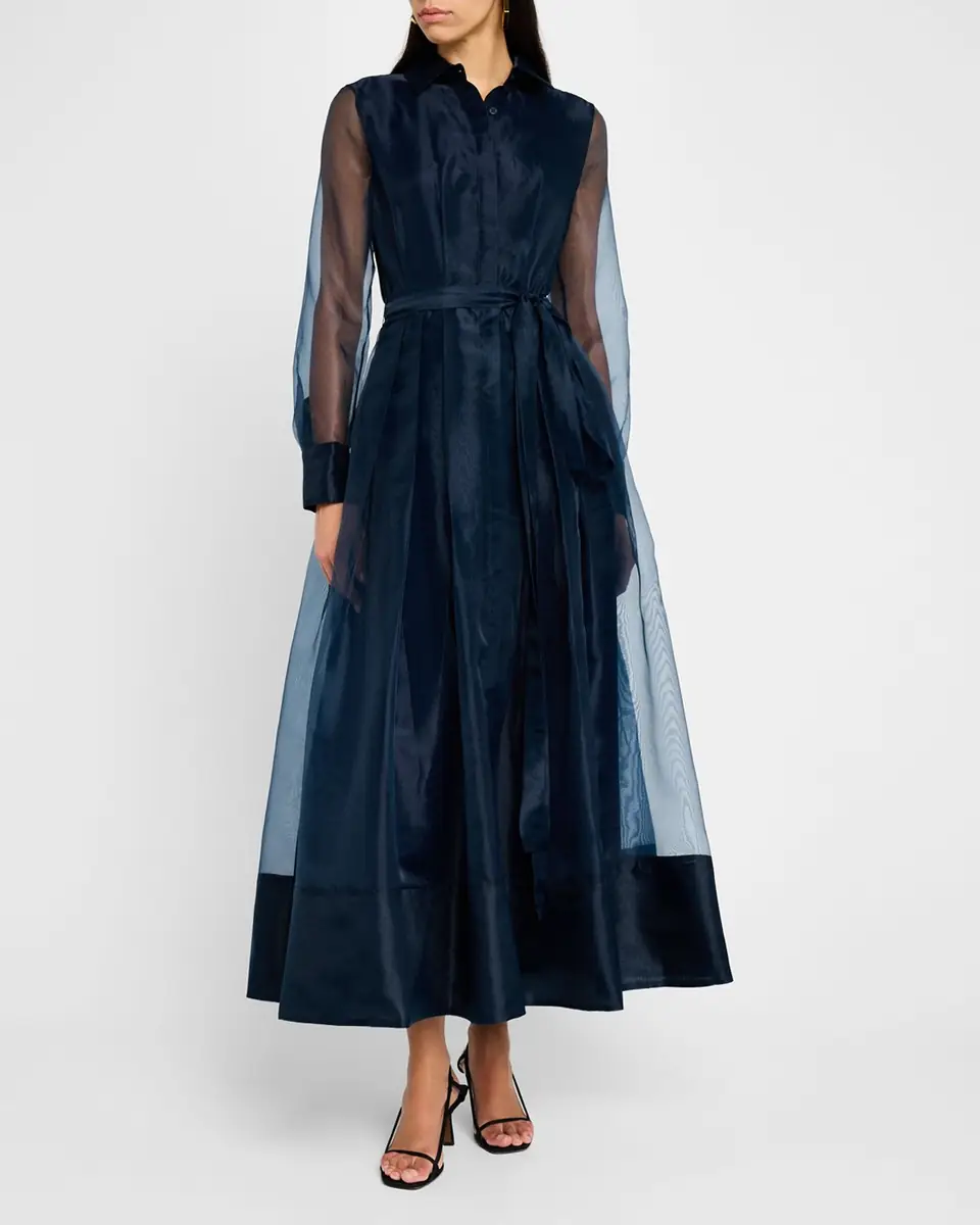 Simkhai Montgomery Pleated Organza Maxi Shirtdress | Thumbnail 2 Simkhai Montgomery Pleated Organza Maxi Shirtdress | Thumbnail 2
