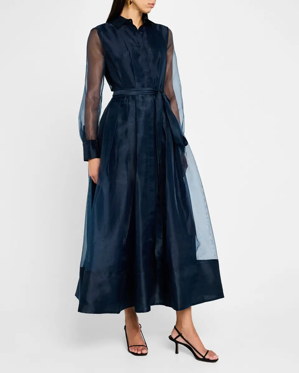 Simkhai Montgomery Pleated Organza Maxi Shirtdress | Thumbnail 4 Simkhai Montgomery Pleated Organza Maxi Shirtdress | Thumbnail 4