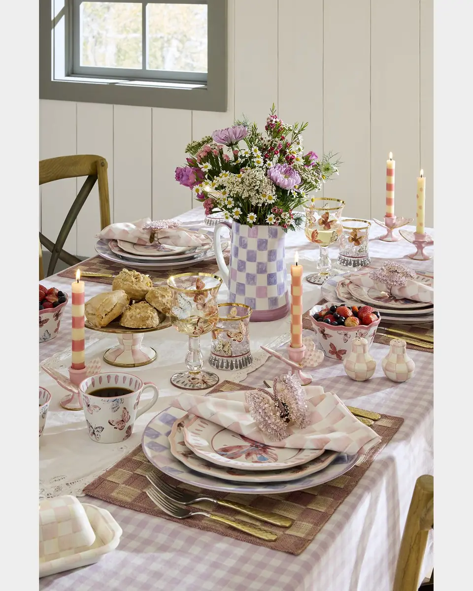MacKenzie-Childs Rosy Check Butterfly Candle Holders, Set of 2 | Thumbnail 3