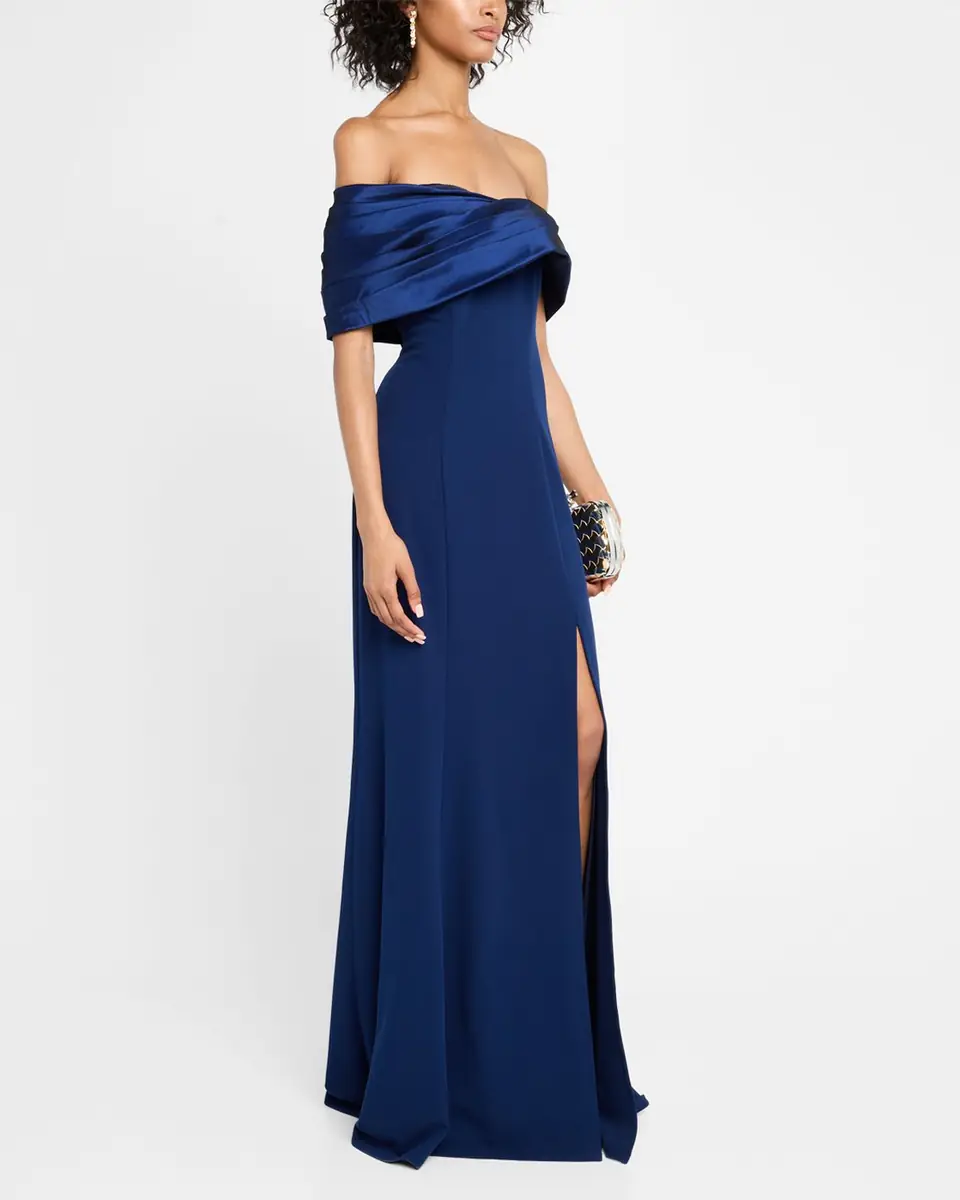 Tadashi Shoji Off-Shoulder A-Line Crepe & Taffeta Gown | Thumbnail 4 Tadashi Shoji Off-Shoulder A-Line Crepe & Taffeta Gown | Thumbnail 4