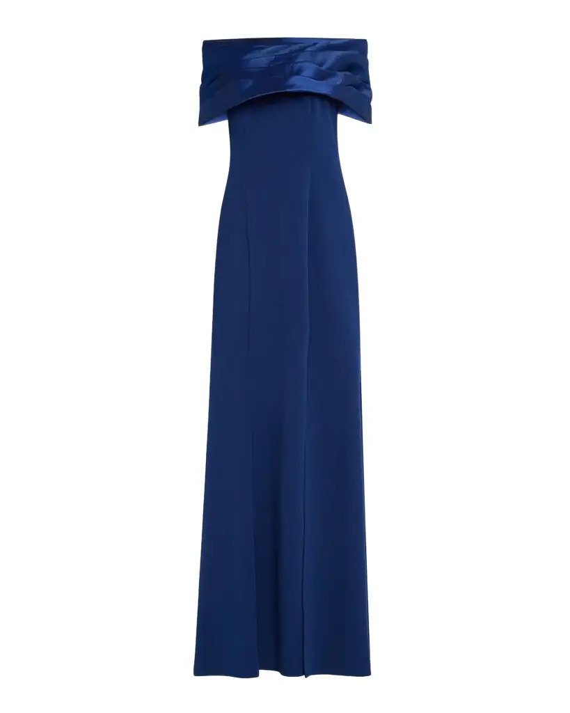 Tadashi Shoji Off-Shoulder A-Line Crepe & Taffeta Gown | Image 1 Tadashi Shoji Off-Shoulder A-Line Crepe & Taffeta Gown | Image 1