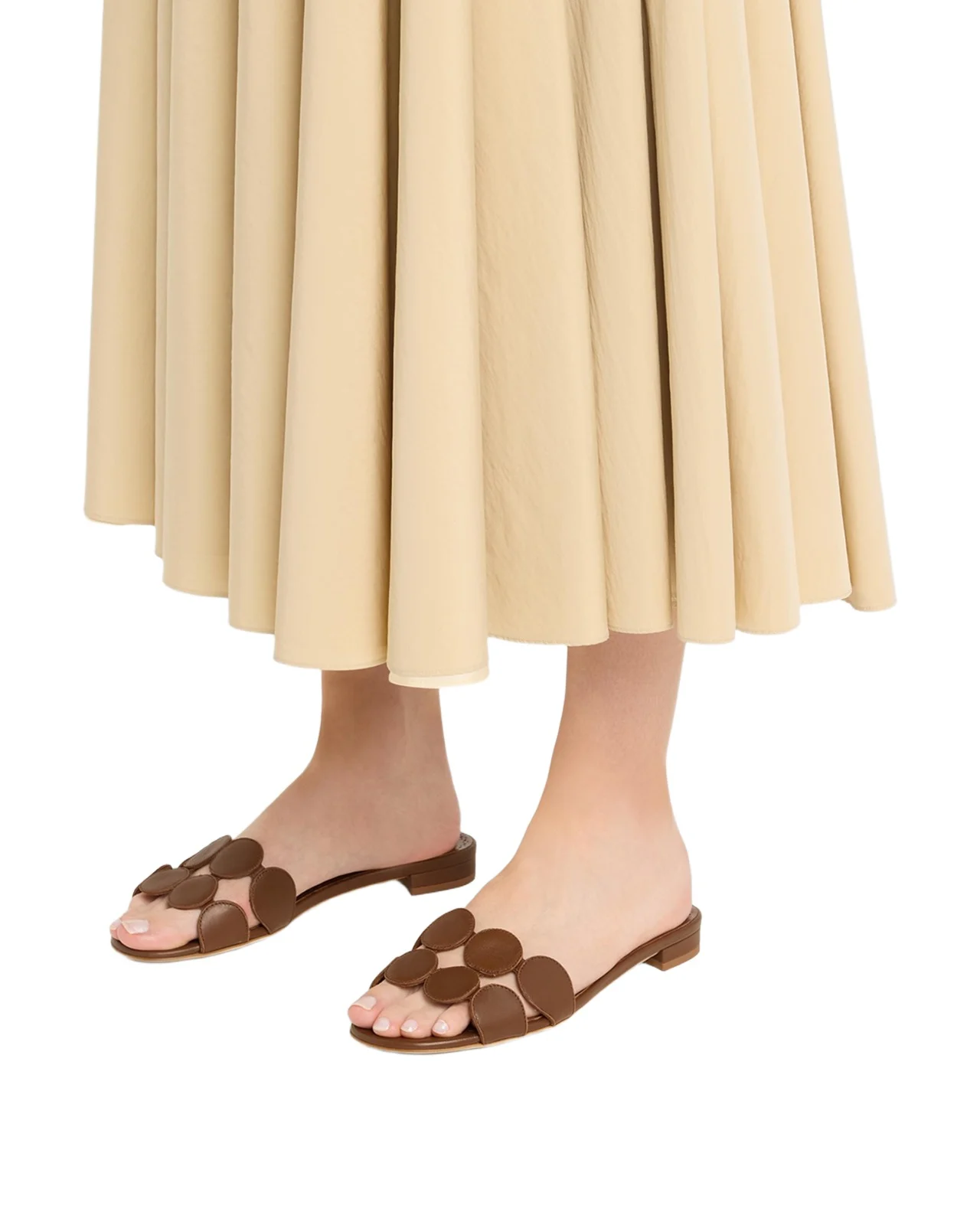 Circle-Cut Leather Flat Slide Sandals
