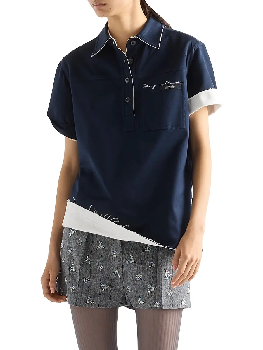 Prada Women's Lisle Cotton Polo Shirt - Blue | Thumbnail 2 Prada Women's Lisle Cotton Polo Shirt - Blue | Thumbnail 2