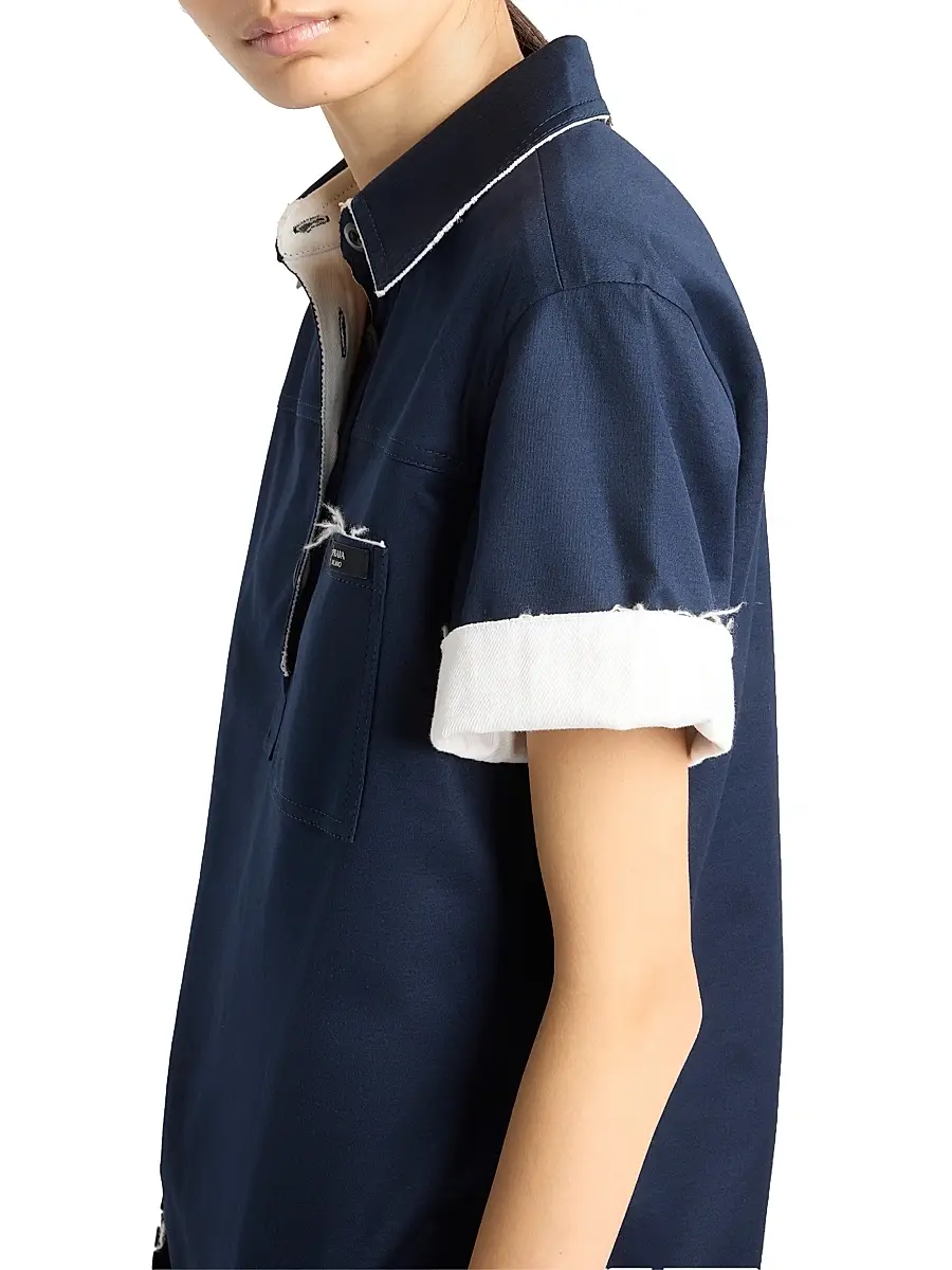 Prada Women's Lisle Cotton Polo Shirt - Blue | Thumbnail 4 Prada Women's Lisle Cotton Polo Shirt - Blue | Thumbnail 4