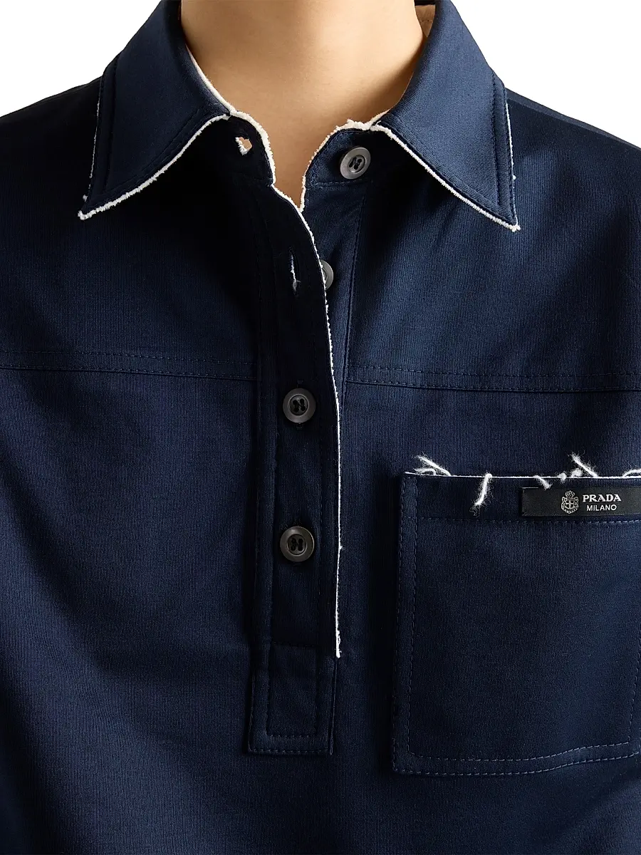 Prada Women's Lisle Cotton Polo Shirt - Blue | Thumbnail 6 Prada Women's Lisle Cotton Polo Shirt - Blue | Thumbnail 6