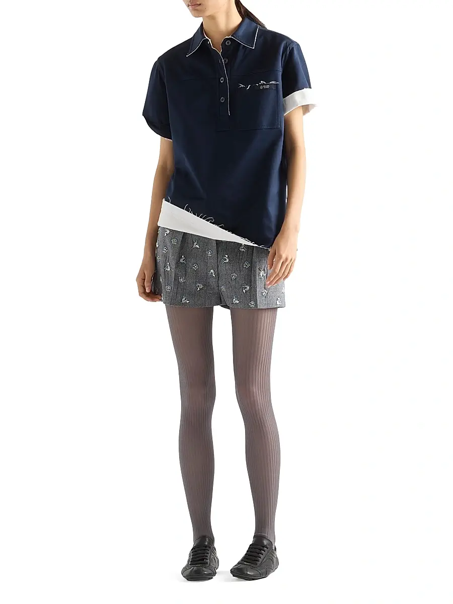 Prada Women's Lisle Cotton Polo Shirt - Blue | Thumbnail 7 Prada Women's Lisle Cotton Polo Shirt - Blue | Thumbnail 7