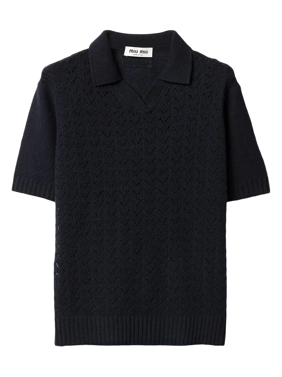 Miu Miu Women's Lace-Effect Cashmere Polo Shirt