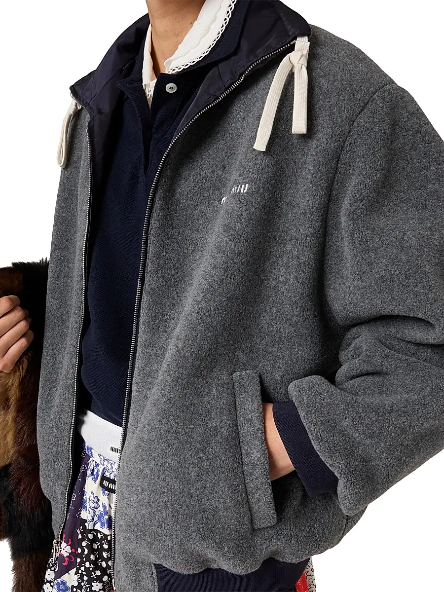 Miu Miu Women's Technical Gazar and Fleece Bomber Jacket | Thumbnail 4