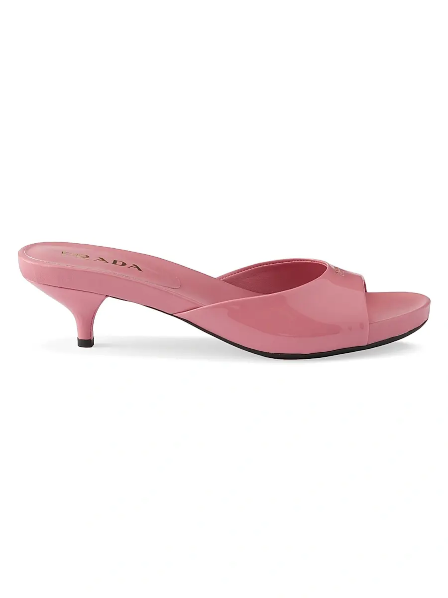 Prada Women's Patent Leather Kitten Heel Sandals - Pink | Image 1 Prada Women's Patent Leather Kitten Heel Sandals - Pink | Image 1