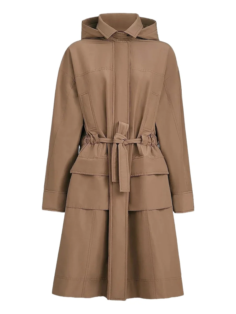 Brunello Cucinelli Women's Techno Cotton Taffeta Coat with Detachable Hood - Camel