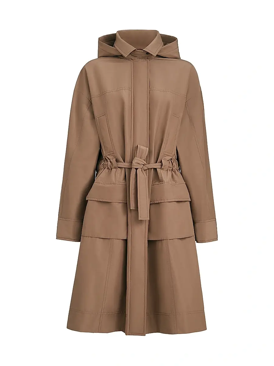Brunello Cucinelli Women's Techno Cotton Taffeta Coat with Detachable Hood - Camel | Image 1 Brunello Cucinelli Women's Techno Cotton Taffeta Coat with Detachable Hood - Camel | Image 1