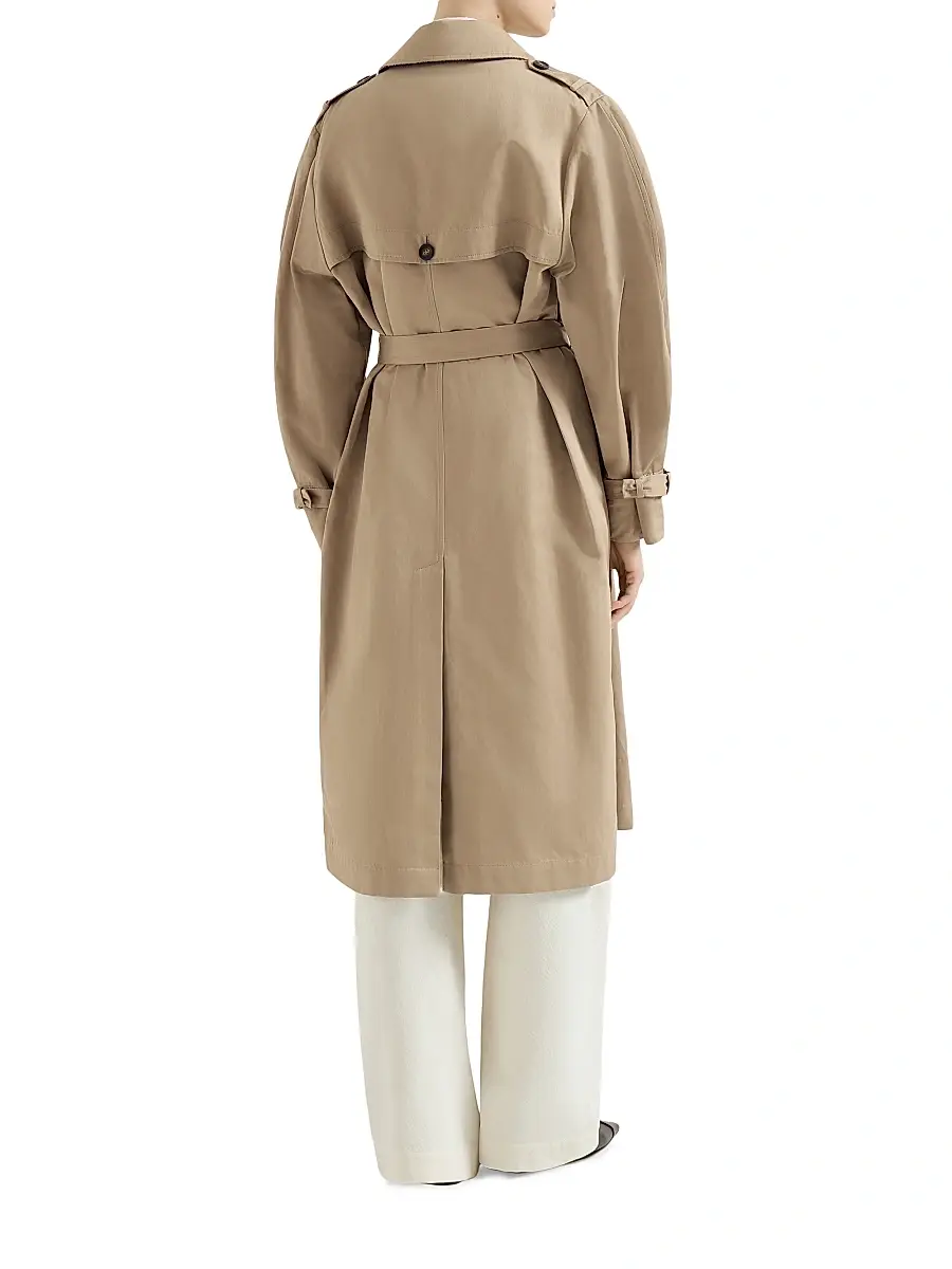 Brunello Cucinelli Women's Cotton and Linen Twill Trench Coat with Monili - Camel | Thumbnail 3 Brunello Cucinelli Women's Cotton and Linen Twill Trench Coat with Monili - Camel | Thumbnail 3
