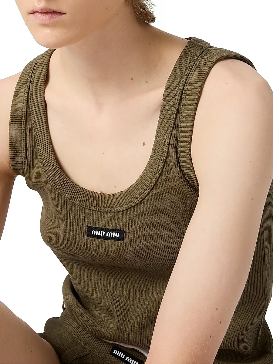 Miu Miu Women's Garment-Dyed Ribbed Knit Jersey Top | Thumbnail 5