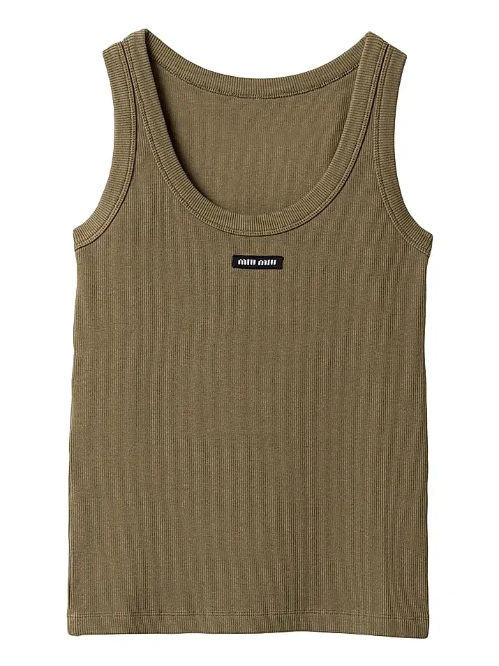 Miu Miu Women's Garment-Dyed Ribbed Knit Jersey Top