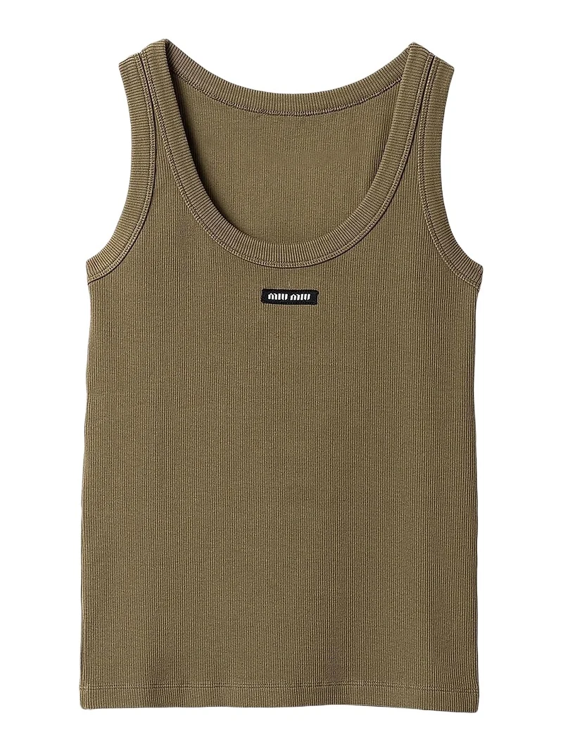 Miu Miu Women's Garment-Dyed Ribbed Knit Jersey Top