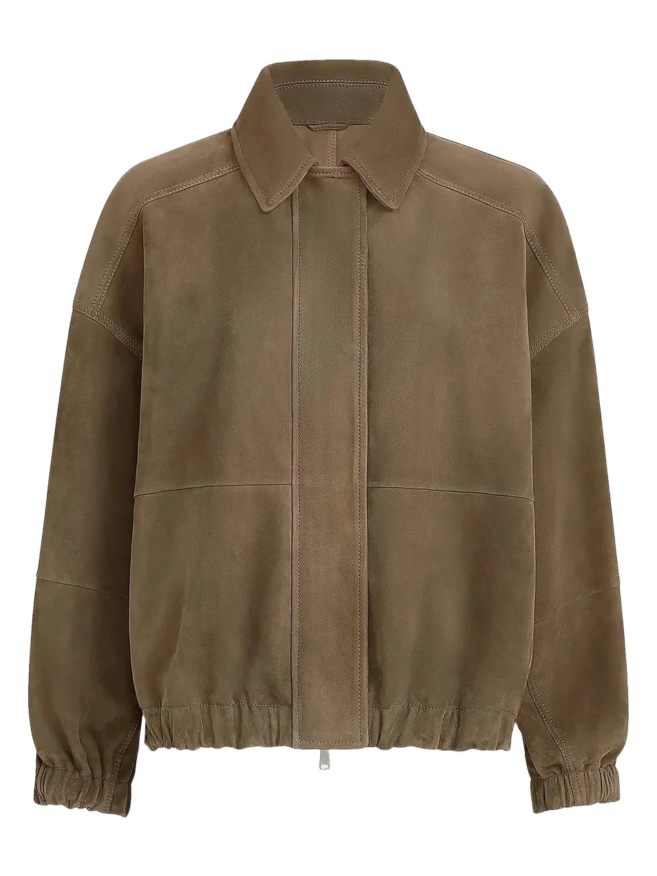 Brunello Cucinelli Women's Couture Suede Outerwear Jacket with Shiny Zipper Pull