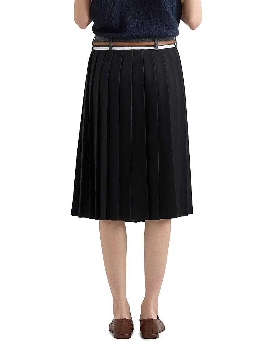 Prada Women's Pleated Rush Stitch Midi Skirt | Thumbnail 3