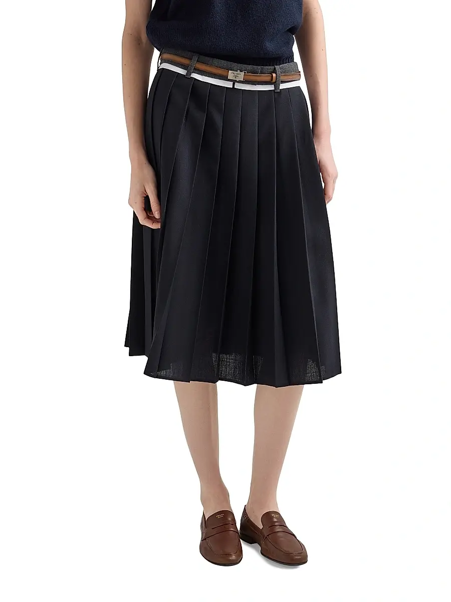 Prada Women's Pleated Rush Stitch Midi Skirt | Thumbnail 4