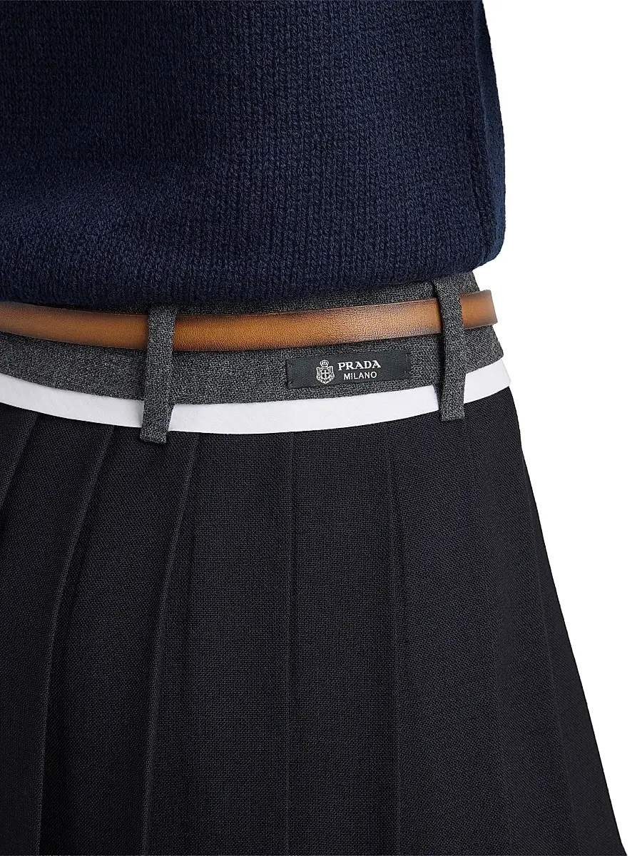 Prada Women's Pleated Rush Stitch Midi Skirt | Thumbnail 5