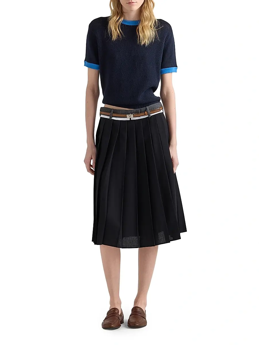Prada Women's Pleated Rush Stitch Midi Skirt | Thumbnail 6