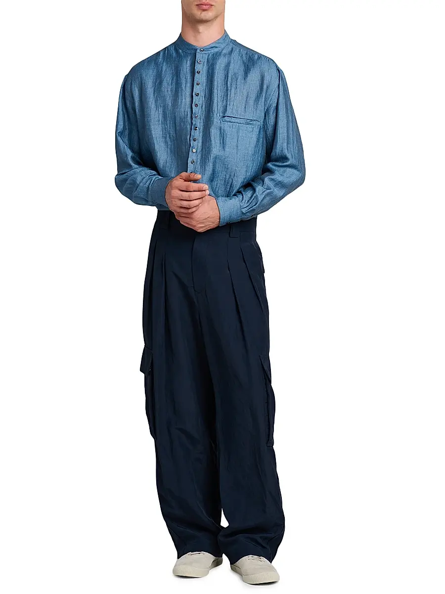Giorgio Armani Men's Pleated Linen-Blend Cargo Trousers | Thumbnail 2 Giorgio Armani Men's Pleated Linen-Blend Cargo Trousers | Thumbnail 2