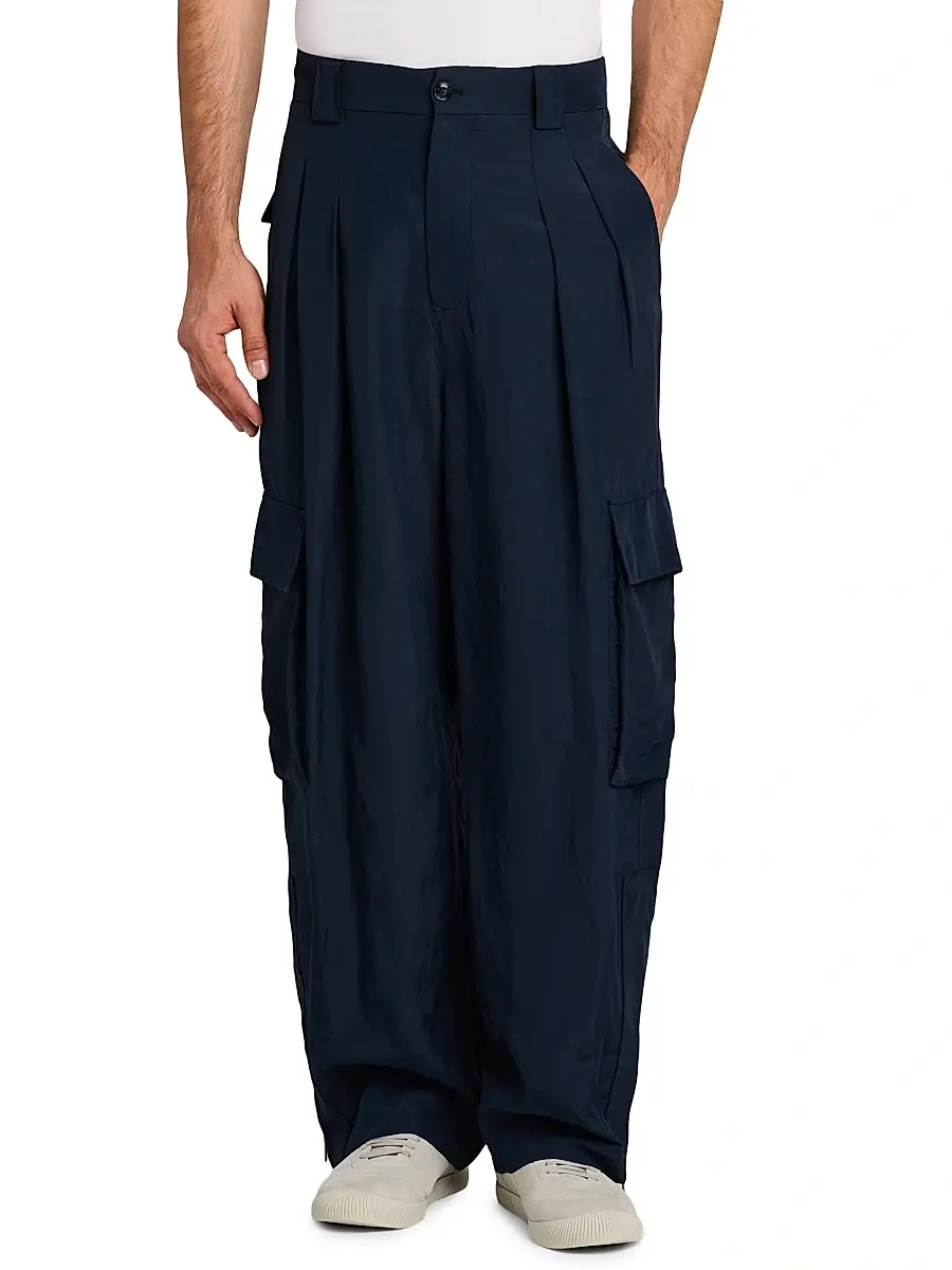 Giorgio Armani Men's Pleated Linen-Blend Cargo Trousers | Thumbnail 3 Giorgio Armani Men's Pleated Linen-Blend Cargo Trousers | Thumbnail 3