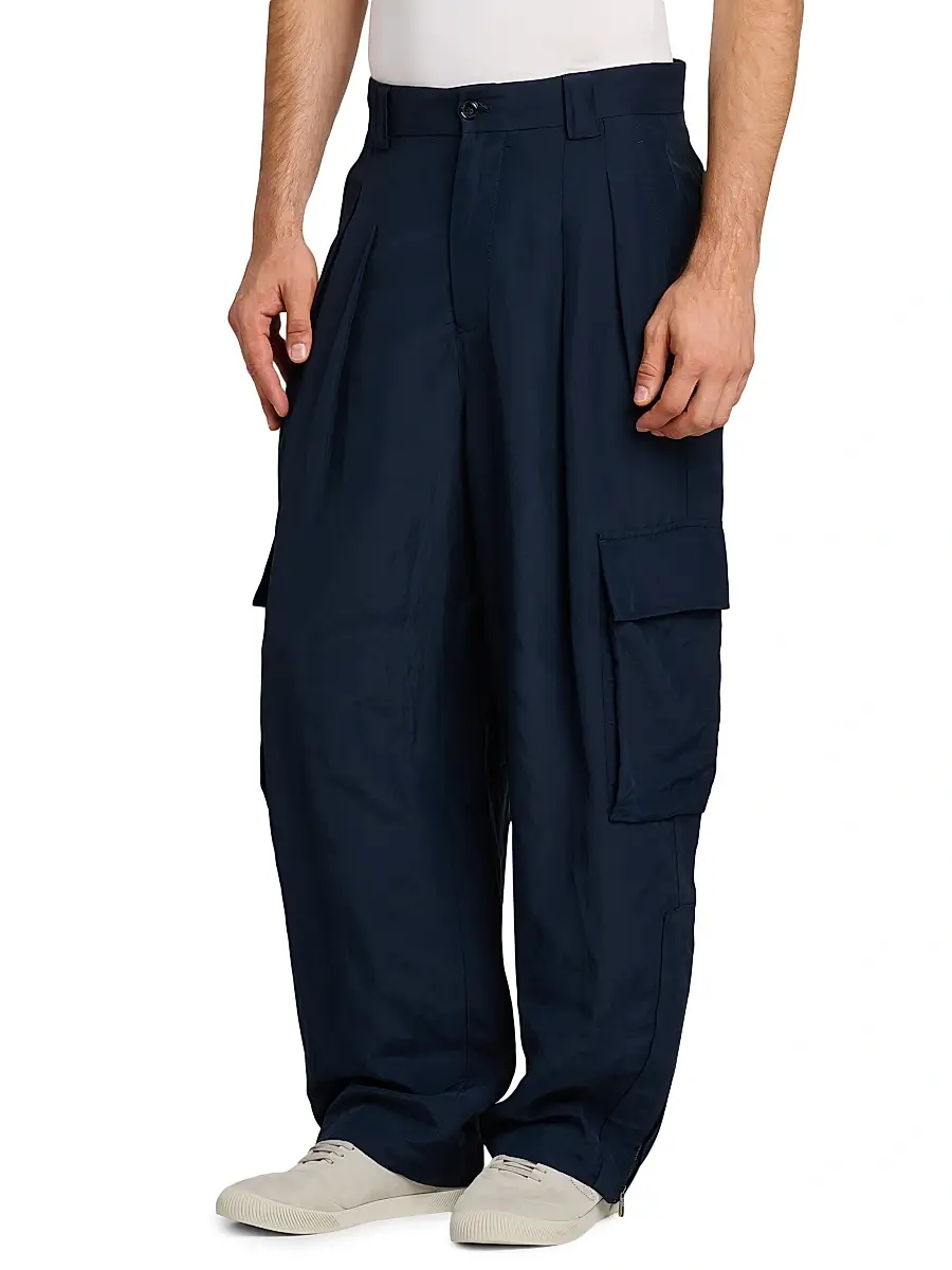 Giorgio Armani Men's Pleated Linen-Blend Cargo Trousers | Thumbnail 4 Giorgio Armani Men's Pleated Linen-Blend Cargo Trousers | Thumbnail 4